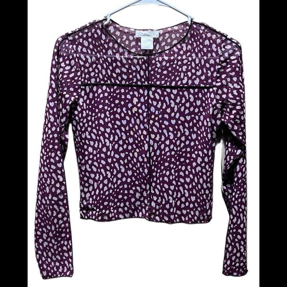 Kirious Womens Size M‎ Cropped Top Sheer Arm Burgundy Long Sleeve NWT